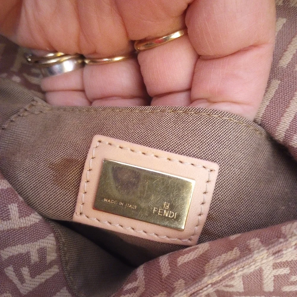 Fendi Beige and Cream FF Logo Shoulder Bag with Gold Hardware - Picture 9 of 15